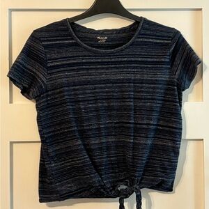 Madewell tie front blue and gray shirt XXS